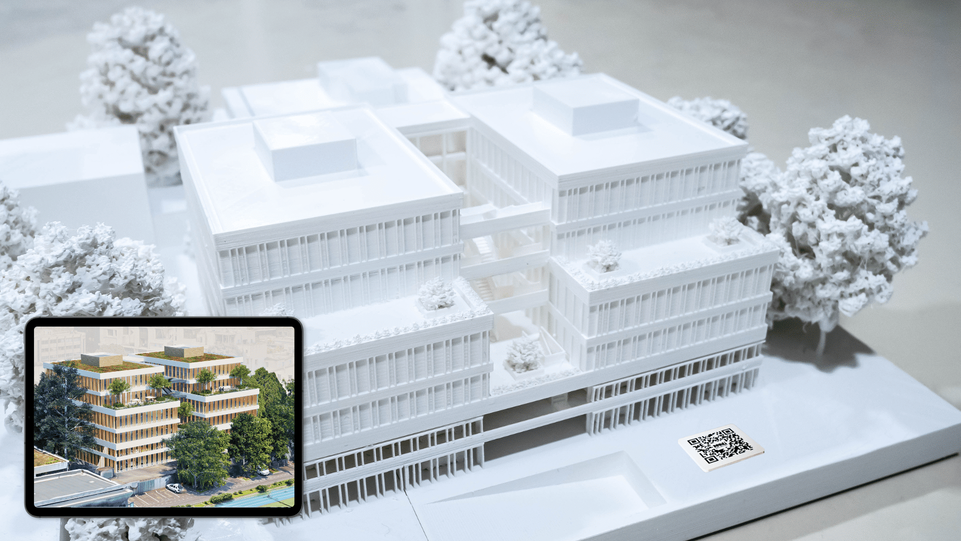 maquette_physique_architecture_qr_code Maquette physique PAAM's Home – Promotion immobilière à Saint-Germain